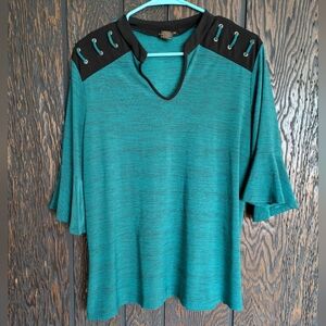 Susan Lawrence Teal and Black Blouse